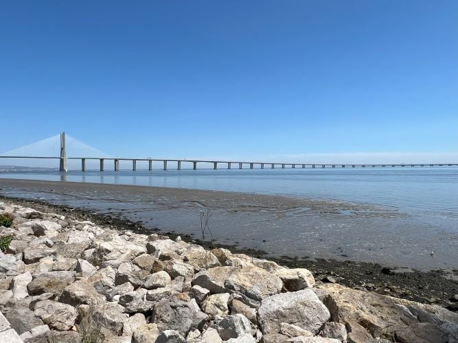 Eine Bruecke am Strand von Portugal