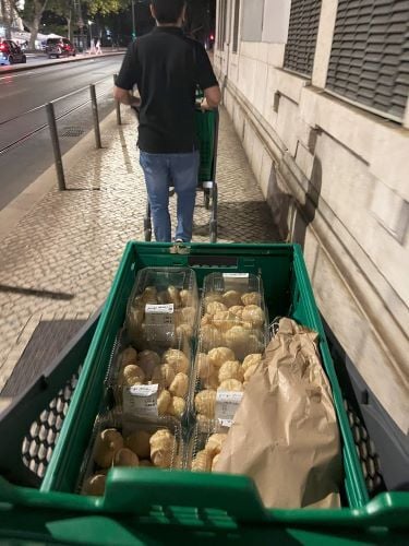 Zwei Einkaufswagen voller Lebensmittel
