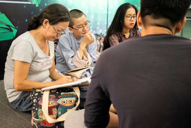 Personen lernen in der Gruppe beim Freiwilligenprojekt English Teaching in Vietnam