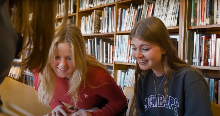 Schülerinnen lernen in der Bibliothek